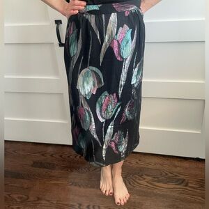 Vintage Black Metallic Floral Midi Skirt